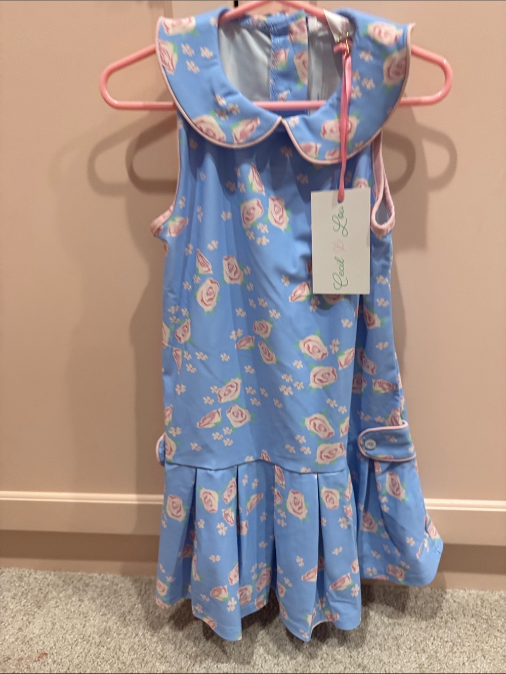 Cecil and Lou Blue Floral Dress with Pink Roses